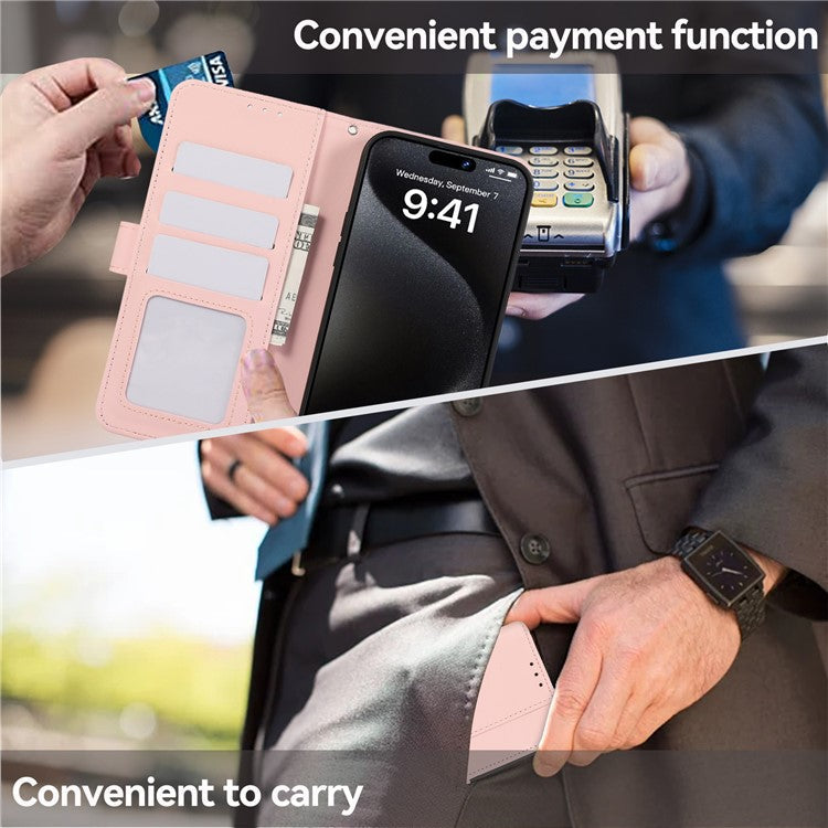 For iPhone 16 Case RFID Blocking Card Slots Leather Stand Phone Cover - Pink