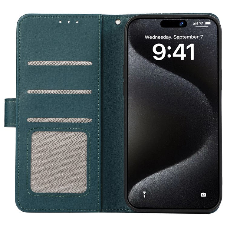For iPhone 16 Case RFID Blocking Card Slots Leather Stand Phone Cover - Green