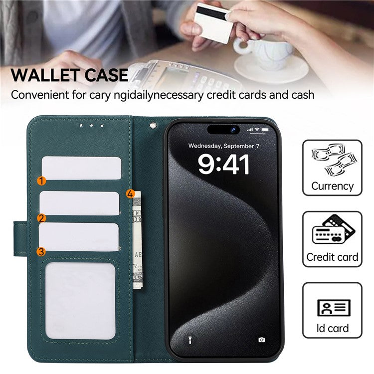 For iPhone 16 Case RFID Blocking Card Slots Leather Stand Phone Cover - Green