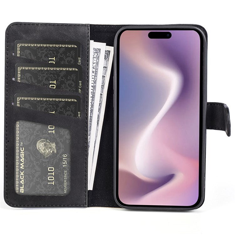 For iPhone 16 Plus Case Wallet Dual Color Flip Leather Phone Cover - Black