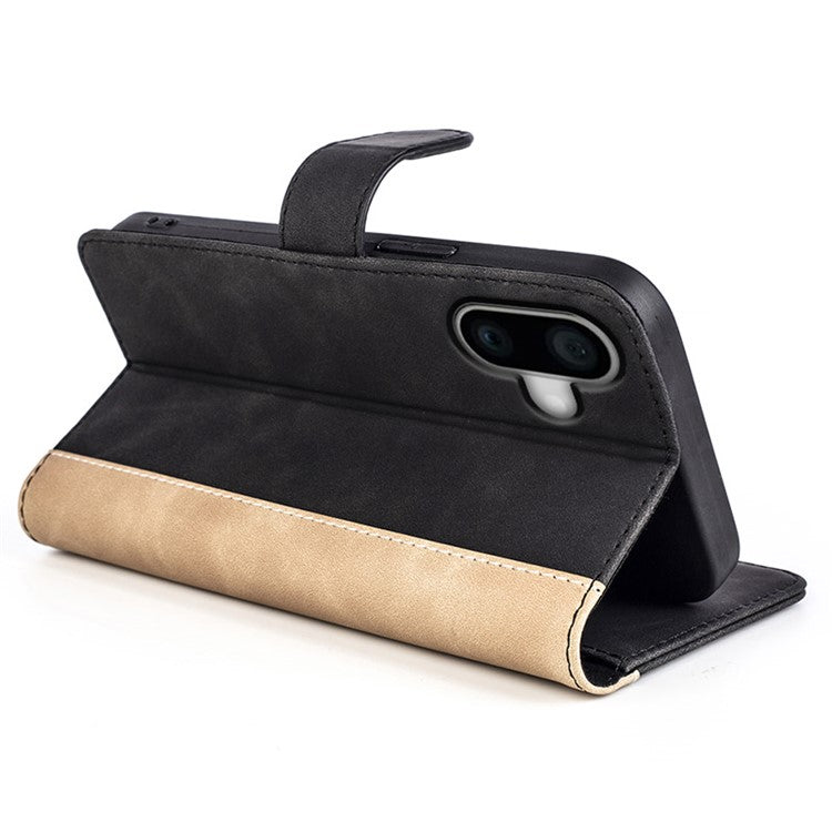 For iPhone 16 Plus Case Wallet Dual Color Flip Leather Phone Cover - Black