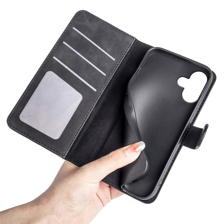 For iPhone 16 Plus Case Wallet Dual Color Flip Leather Phone Cover - Black