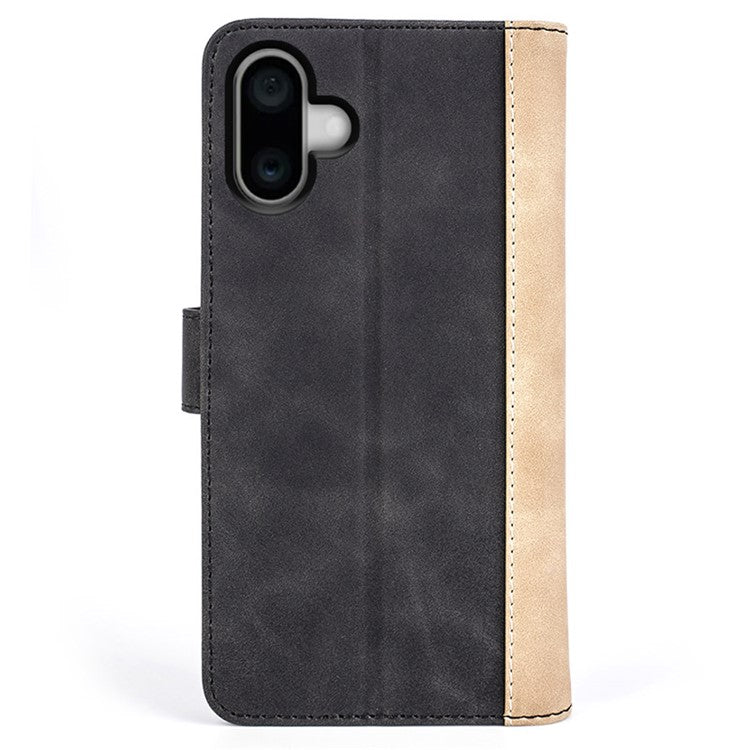 For iPhone 16 Plus Case Wallet Dual Color Flip Leather Phone Cover - Black