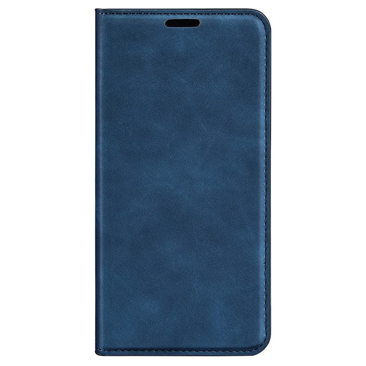 For iPhone 16 Plus Case Skin-Feel PU Leather Phone Cover Folding Stand Magnetic Absorption - Blue