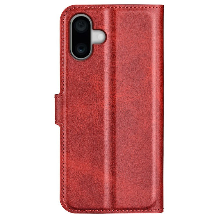 For iPhone 16 Plus Case Calf Texture PU Leather Phone Cover with Card Holder Stand - Red