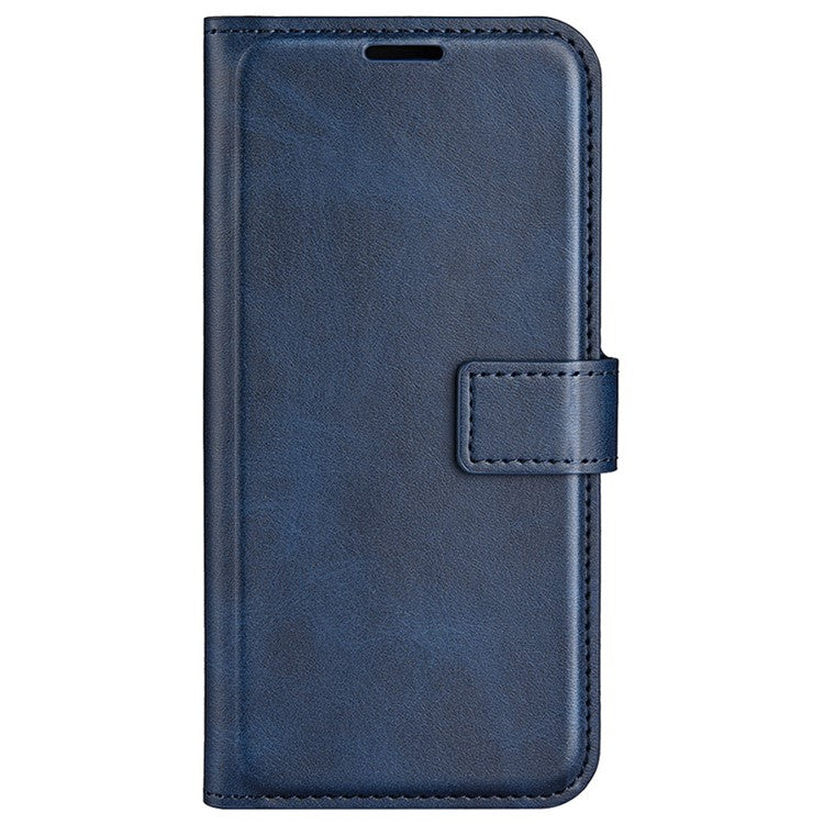 For iPhone 16 Plus Case Calf Texture PU Leather Phone Cover with Card Holder Stand - Blue