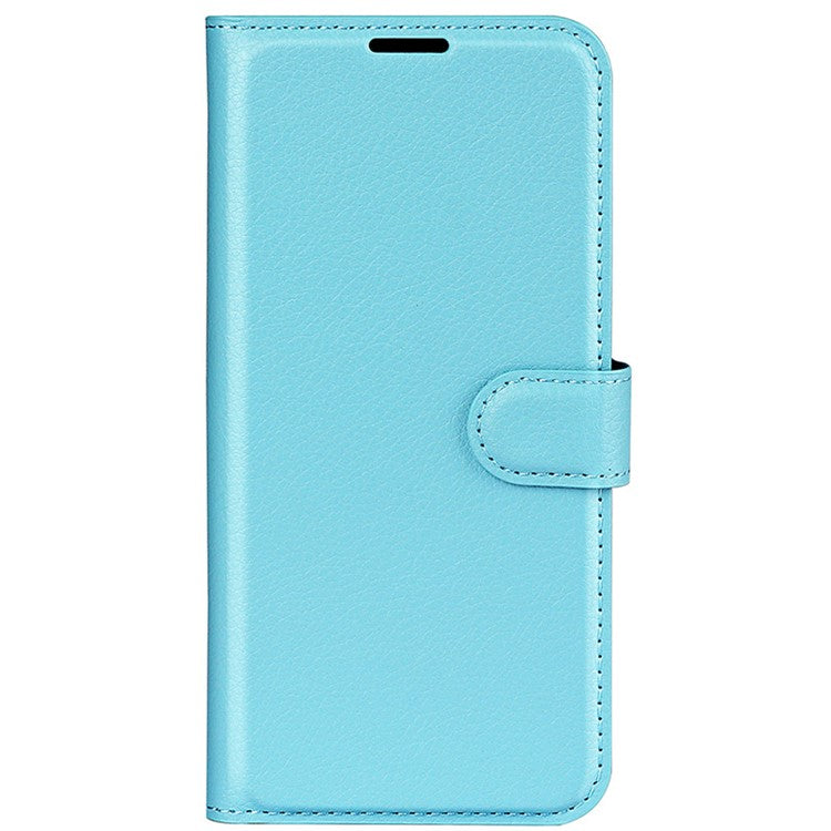 For iPhone 16 Plus Case Litchi Texture Leather Phone Cover Horizontal Viewing Stand - Blue