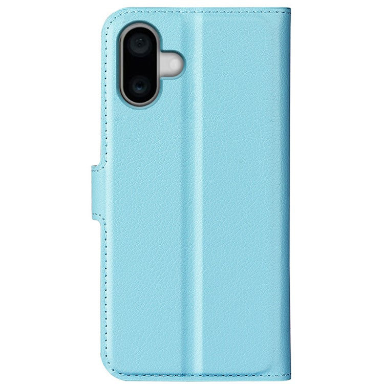 For iPhone 16 Plus Case Litchi Texture Leather Phone Cover Horizontal Viewing Stand - Blue