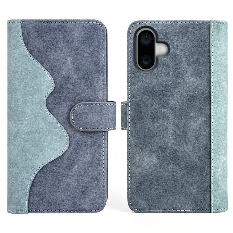 For iPhone 16 Case Wallet Dual Color Flip Leather Phone Cover - Blue