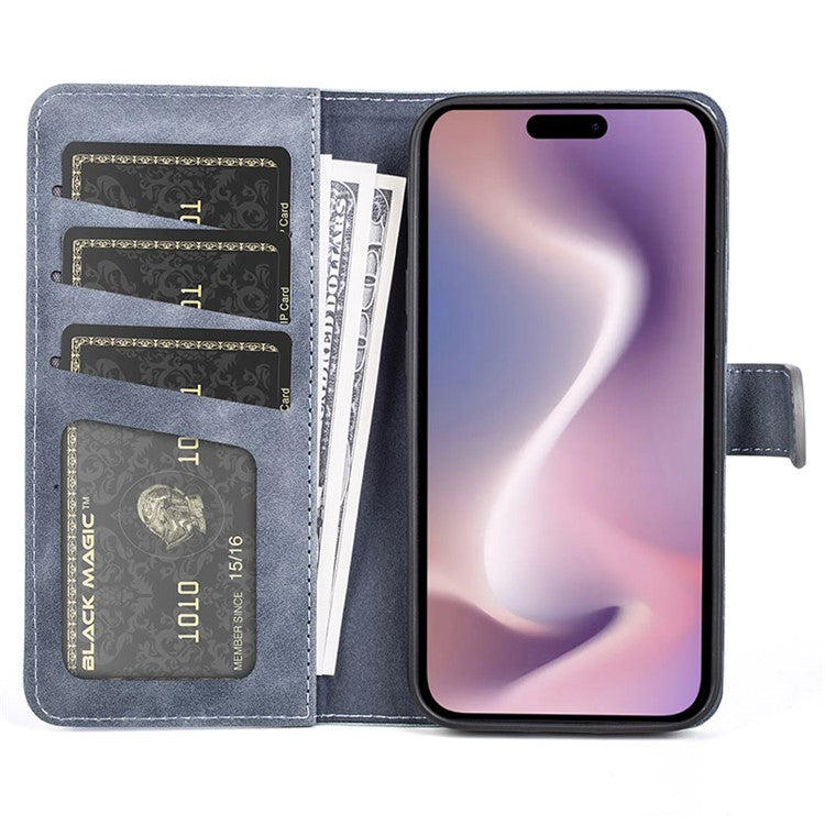 For iPhone 16 Case Wallet Dual Color Flip Leather Phone Cover - Blue