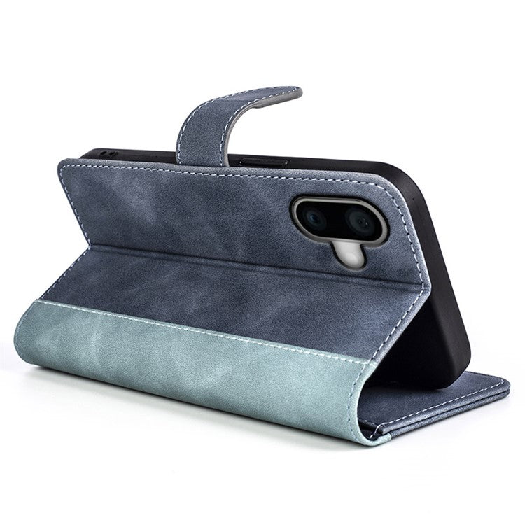 For iPhone 16 Case Wallet Dual Color Flip Leather Phone Cover - Blue