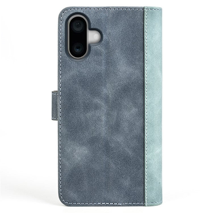For iPhone 16 Case Wallet Dual Color Flip Leather Phone Cover - Blue