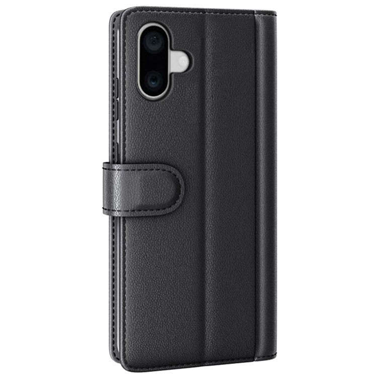 For iPhone 16 Case Genuine Split Leather Phone Cover Wallet Card Slot - Black
