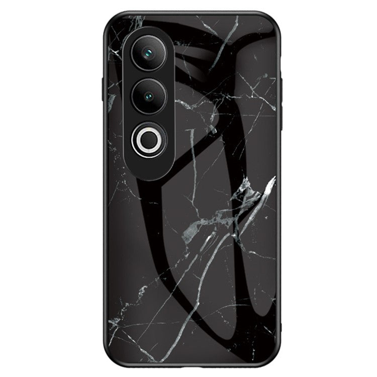 For OnePlus Nord CE4 5G Tempered Glass Case Marble Pattern Protective Phone Cover - Black Marble