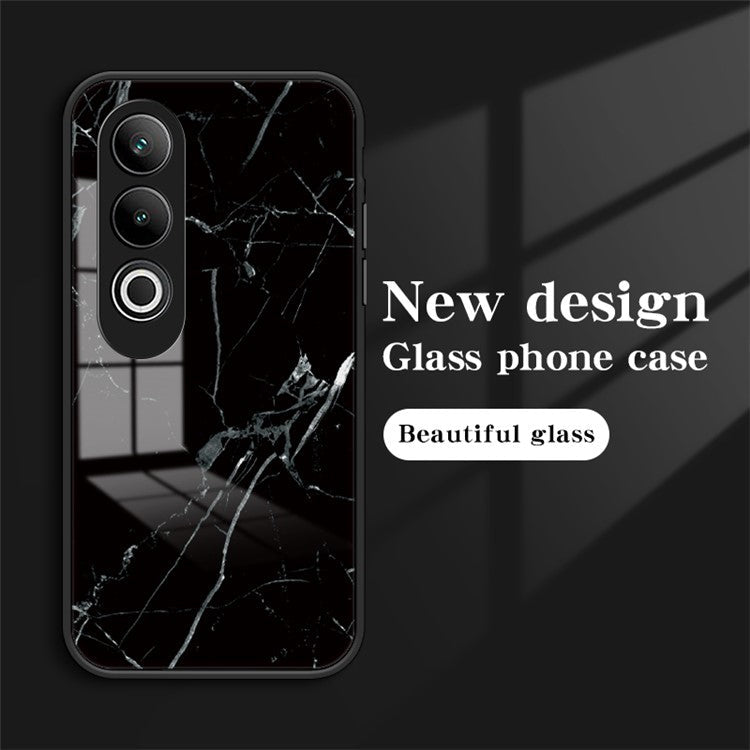 For OnePlus Nord CE4 5G Tempered Glass Case Marble Pattern Protective Phone Cover - Black Marble