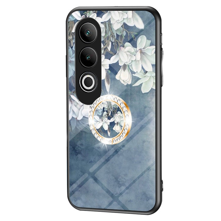 For OnePlus Nord CE4 5G Case Tempered Glass Pattern Printing Phone Cover with Ring Kickstand - Chinese Rose