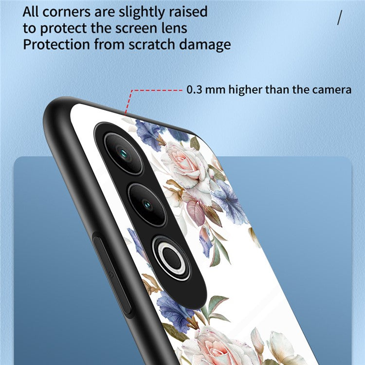 For OnePlus Nord CE4 5G Case Tempered Glass Pattern Printing Phone Cover with Ring Kickstand - White Flower Bush