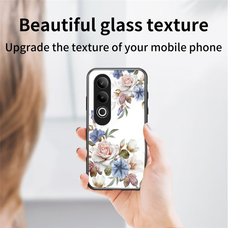 For OnePlus Nord CE4 5G Case Tempered Glass Pattern Printing Phone Cover with Ring Kickstand - Gardenias