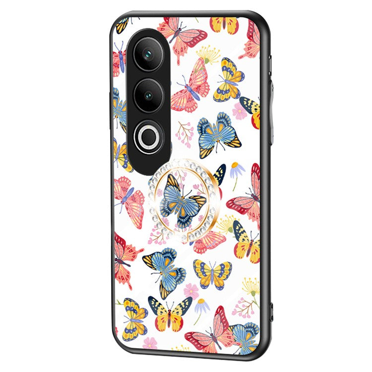 For OnePlus Nord CE4 5G Case Pattern Print Tempered Glass Kickstand Phone Cover - Colorful Butterfly