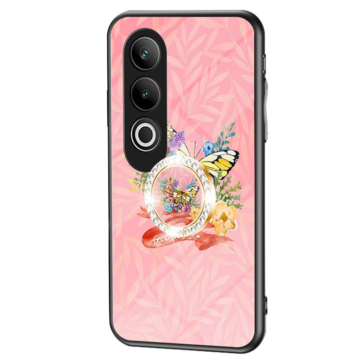 For OnePlus Nord CE4 5G Case Pattern Print Tempered Glass Kickstand Phone Cover - Flower Bush Butterfly