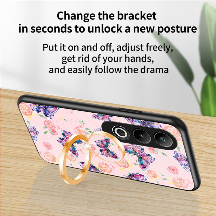 For OnePlus Nord CE4 5G Case Pattern Print Tempered Glass Kickstand Phone Cover - Phantom Butterfly