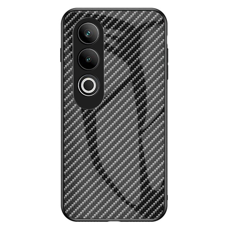 For OnePlus Nord CE4 5G Case Carbon Fiber Texture Tempered Glass Phone Cover - Black Fiber