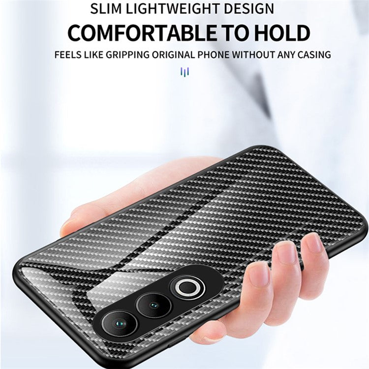 For OnePlus Nord CE4 5G Case Carbon Fiber Texture Tempered Glass Phone Cover - Blue Fiber
