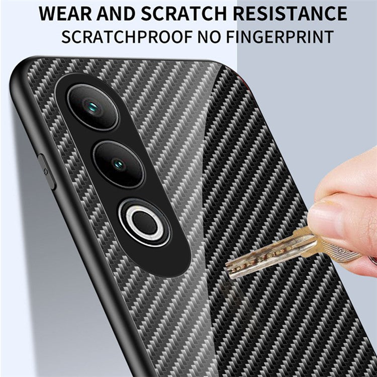 For OnePlus Nord CE4 5G Case Carbon Fiber Texture Tempered Glass Phone Cover - Blue Fiber