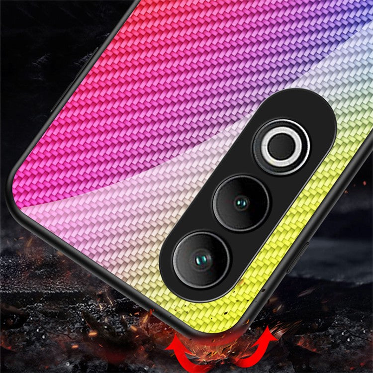 For OnePlus Nord CE4 5G Case Carbon Fiber Texture Tempered Glass Phone Cover - Blue Fiber