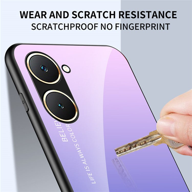 For vivo Y03 Tempered Glass Case Anti-drop Gradient Phone Cover - Gradient Red Black