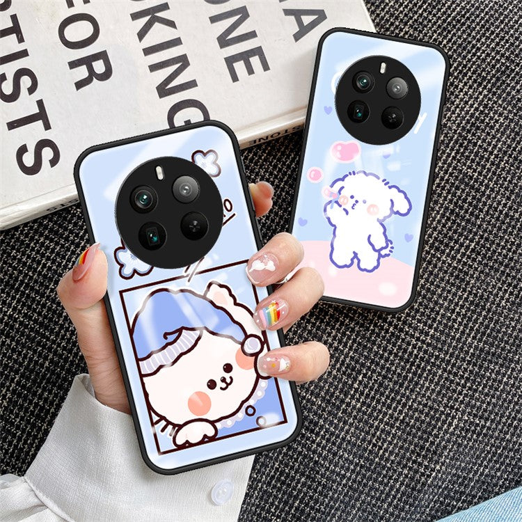 For Realme 12 Pro+ 5G / 12 Pro Case Shockproof Tempered Glass Phone Cover Cartoon Animal - Angel Cat
