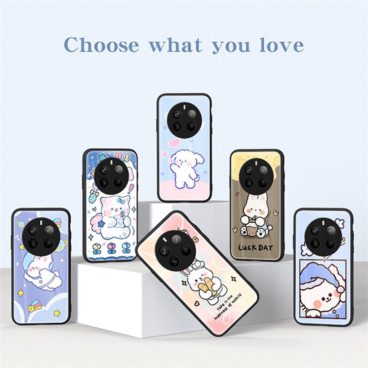 For Realme 12 Pro+ 5G / 12 Pro Case Shockproof Tempered Glass Phone Cover Cartoon Animal - Happy Rabbit