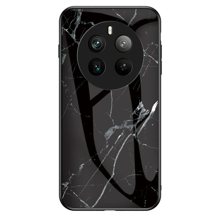 For Realme 12 Pro 5G / 12 Pro+ 5G Tempered Glass Case Marble Pattern Protective Phone Cover - Black Marble
