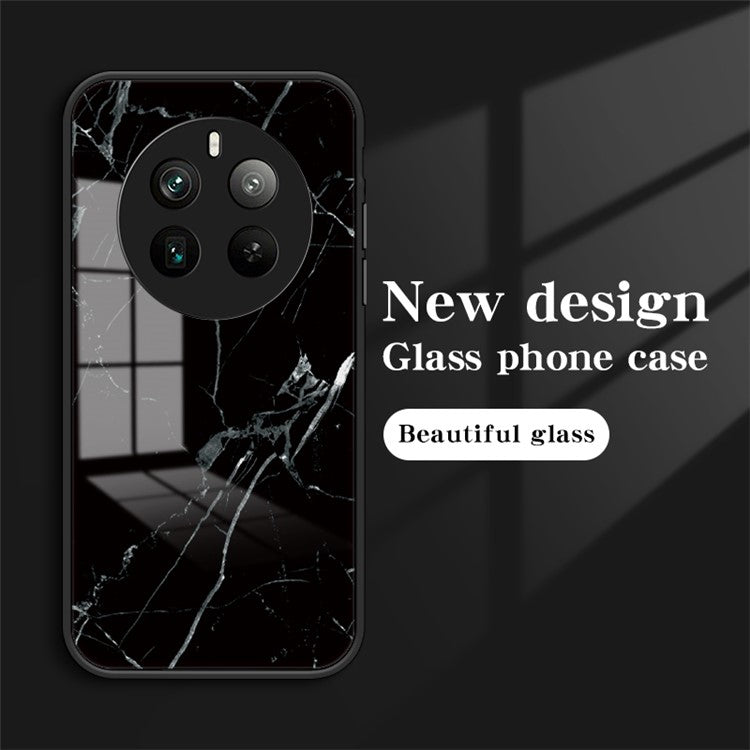 For Realme 12 Pro 5G / 12 Pro+ 5G Tempered Glass Case Marble Pattern Protective Phone Cover - Black Marble