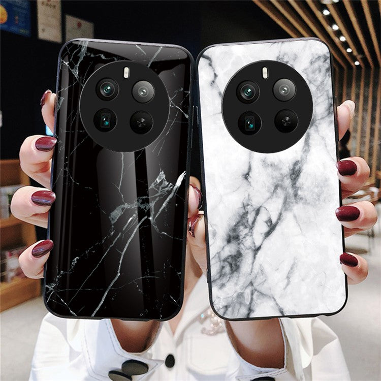 For Realme 12 Pro 5G / 12 Pro+ 5G Tempered Glass Case Marble Pattern Protective Phone Cover - Black Marble
