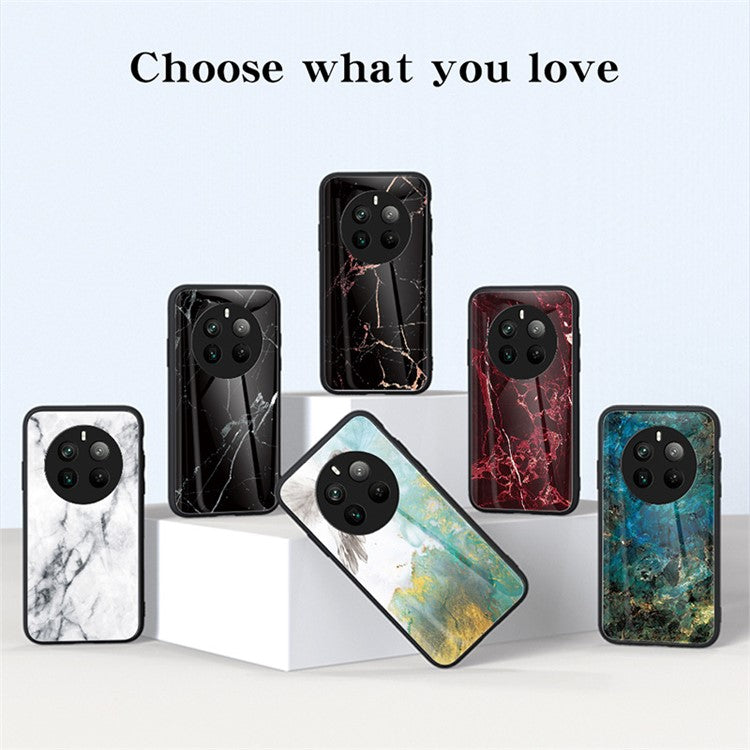 For Realme 12 Pro 5G / 12 Pro+ 5G Tempered Glass Case Marble Pattern Protective Phone Cover - Black Marble
