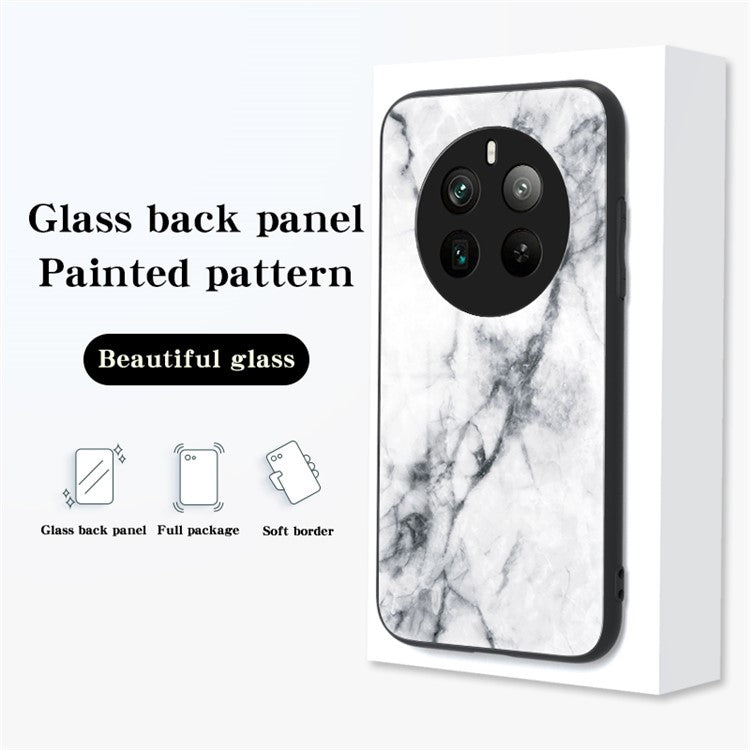 For Realme 12 Pro 5G / 12 Pro+ 5G Tempered Glass Case Marble Pattern Protective Phone Cover - Black Marble
