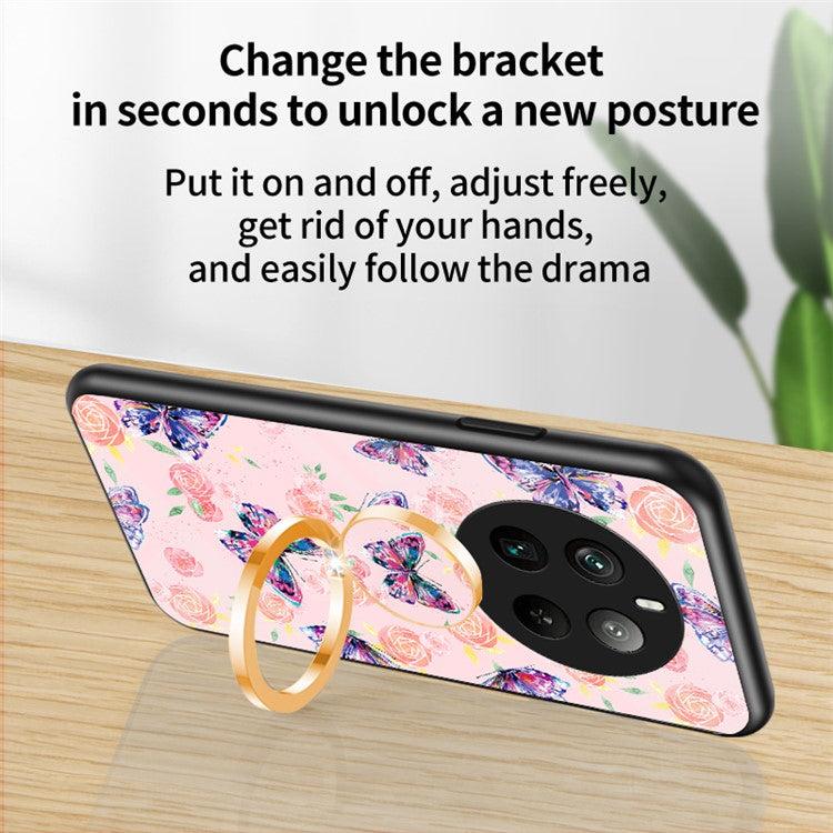 For Realme 12 Pro 5G / 12 Pro+ 5G Kickstand Case Butterfly Series Tempered Glass Phone Cover - Colorful Butterfly