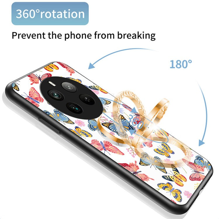 For Realme 12 Pro 5G / 12 Pro+ 5G Kickstand Case Butterfly Series Tempered Glass Phone Cover - Colorful Butterfly