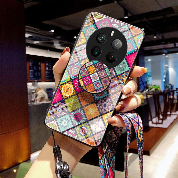 For Realme 12 Pro 5G / 12 Pro+ 5G Tempered Glass Case Pattern Print Kickstand Phone Cover -  Color Pattern