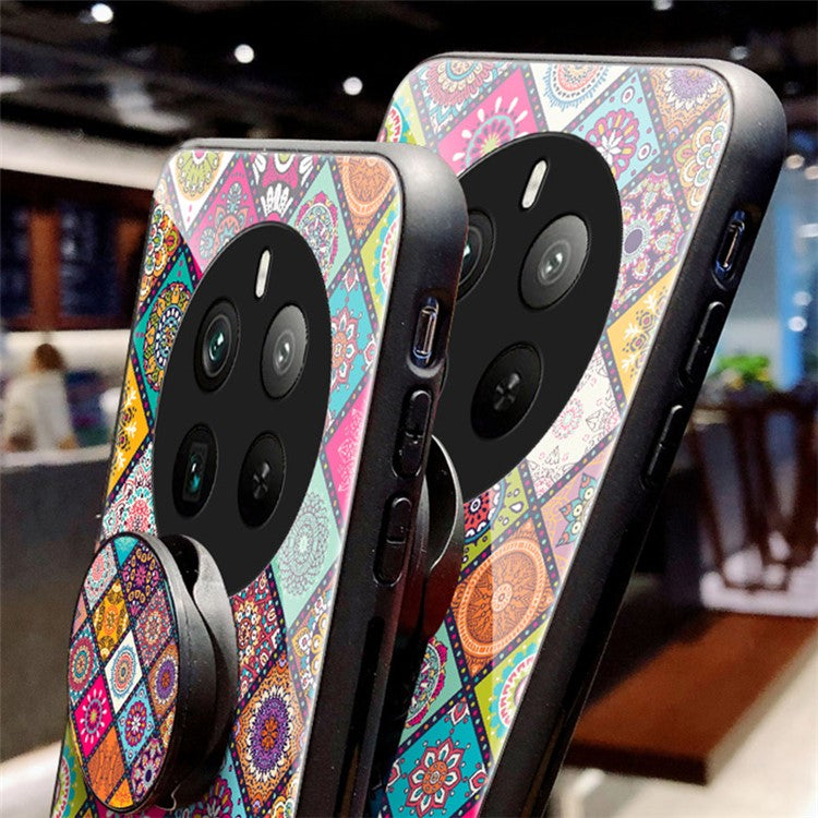 For Realme 12 Pro 5G / 12 Pro+ 5G Tempered Glass Case Pattern Print Kickstand Phone Cover -  Checkered Pattern