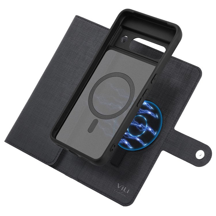 GMB Series For Google Pixel 8a Magnetic Case RFID Blocking Detachable Leather Wallet Phone Cover - Black