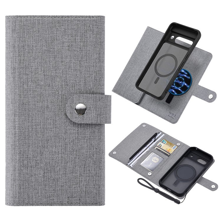 GMB Series For Google Pixel 8a Magnetic Case RFID Blocking Detachable Leather Wallet Phone Cover - Grey