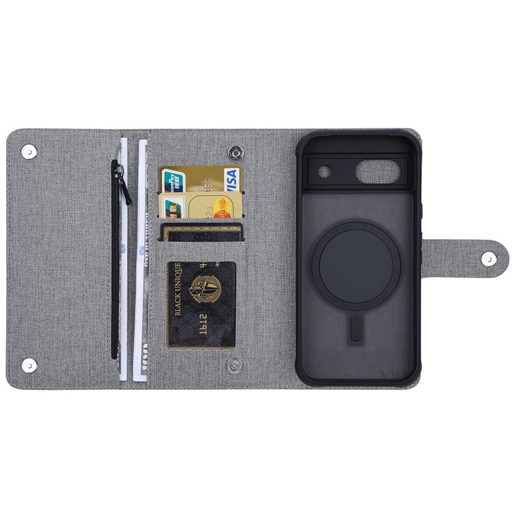 GMB Series For Google Pixel 8a Magnetic Case RFID Blocking Detachable Leather Wallet Phone Cover - Grey