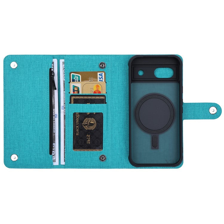 GMB Series For Google Pixel 8a Magnetic Case RFID Blocking Detachable Leather Wallet Phone Cover - Blue