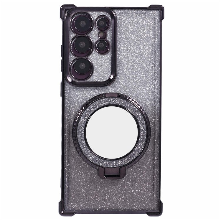 For Samsung Galaxy S23 Ultra Kickstand Case Glitter Gradient TPU Phone Cover - Black