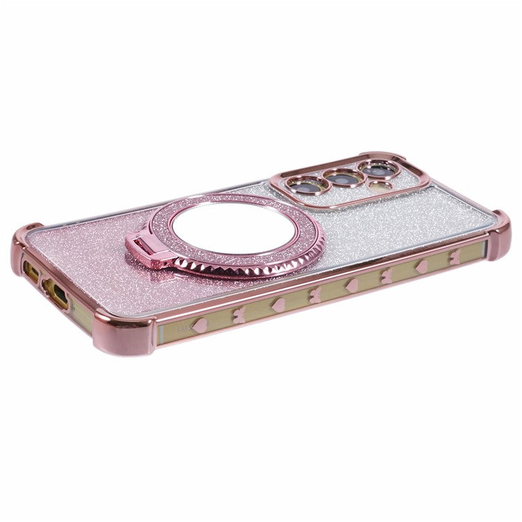 For Samsung Galaxy S23 FE Case Glitter Gradient TPU Phone Cover with Kickstand - Pink