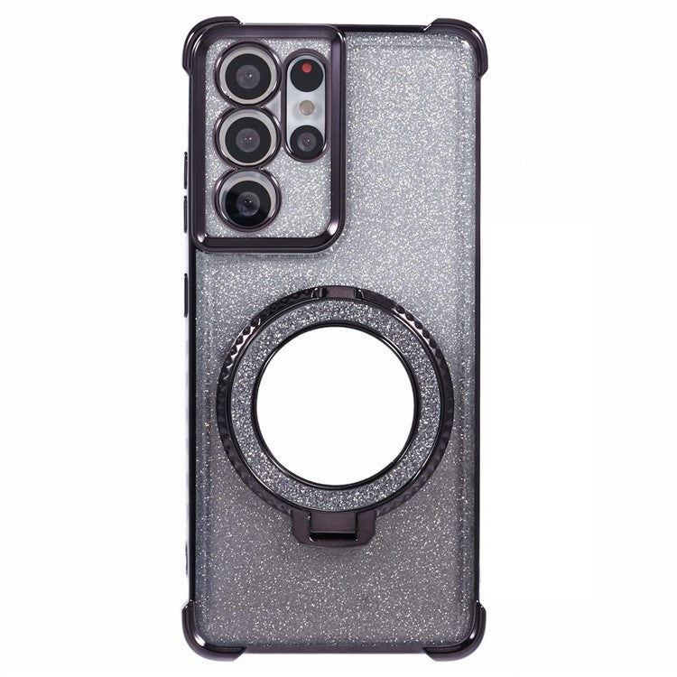 For Samsung Galaxy S21 Ultra 5G Case Glitter TPU Mirror Phone Cover Kickstand - Black