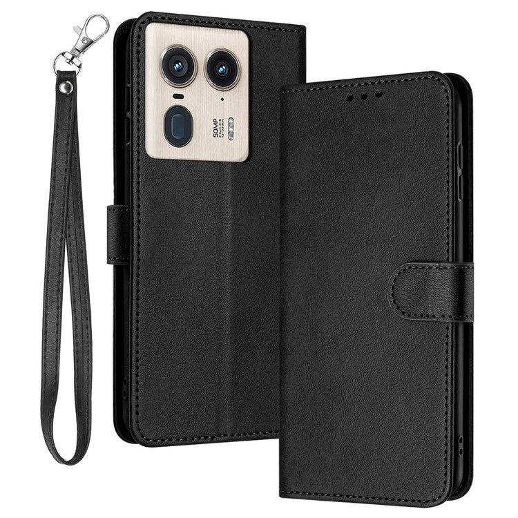 For Motorola Edge 50 Ultra 5G / Moto X50 Ultra 5G Case Calf Texture Leather Anti-Shock Phone Cover with Wallet - Black