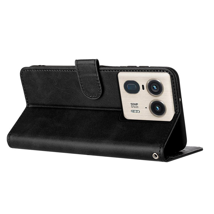 For Motorola Edge 50 Ultra 5G / Moto X50 Ultra 5G Case Calf Texture Leather Anti-Shock Phone Cover with Wallet - Black